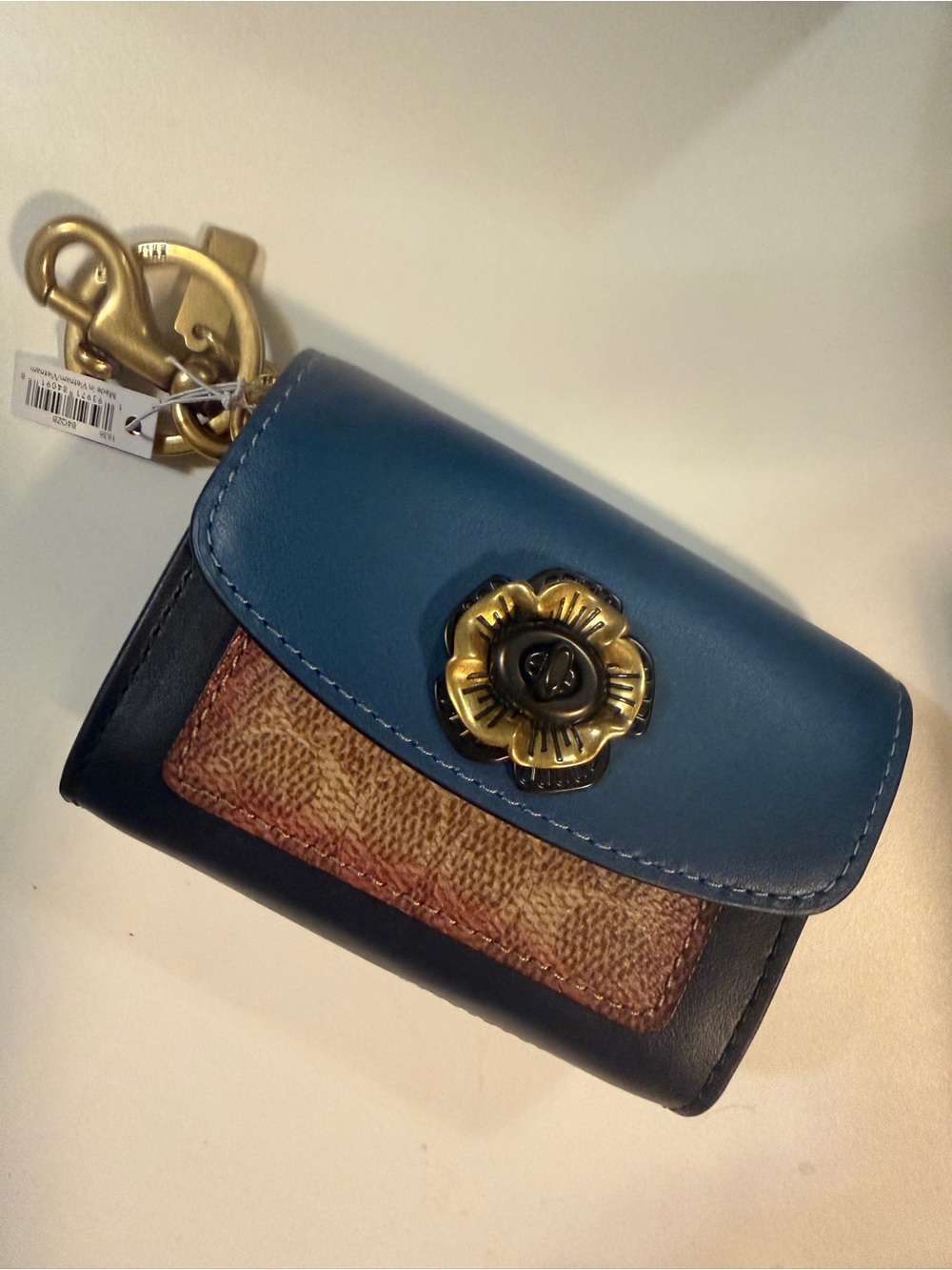 Coach Blue Leather Floral Bag charm  Signature Canvas